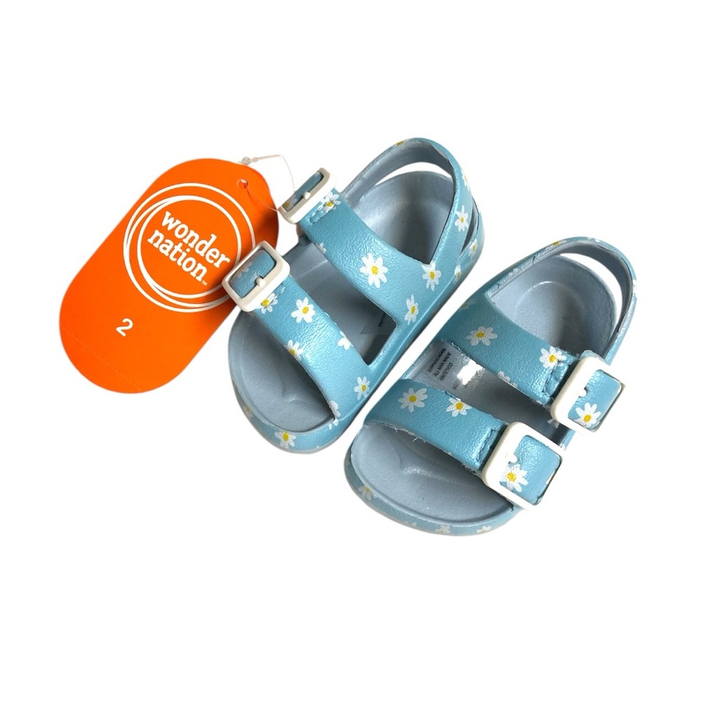 Wonder Nation Blue Double Buckle Velcro Strap Sandals